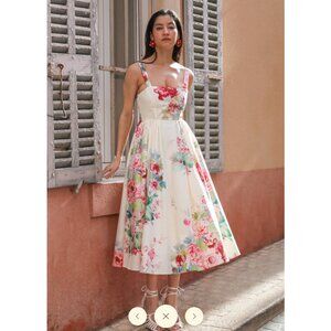 Phème Paris Cotton-blend Midi Dress Peony XS